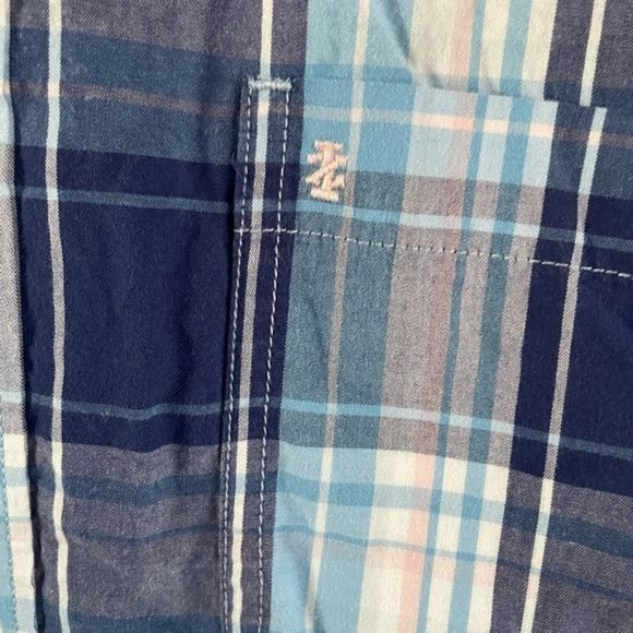IZOD Saltwater 5X Relaxed Classic Blue Plaid Short Sleeve Button Up Shirt - Picture 5 of 15